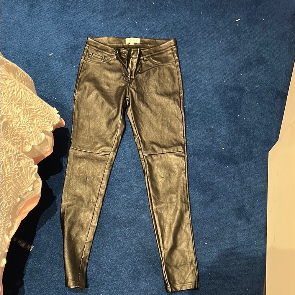 Silver Skinny Leather-Like Pants